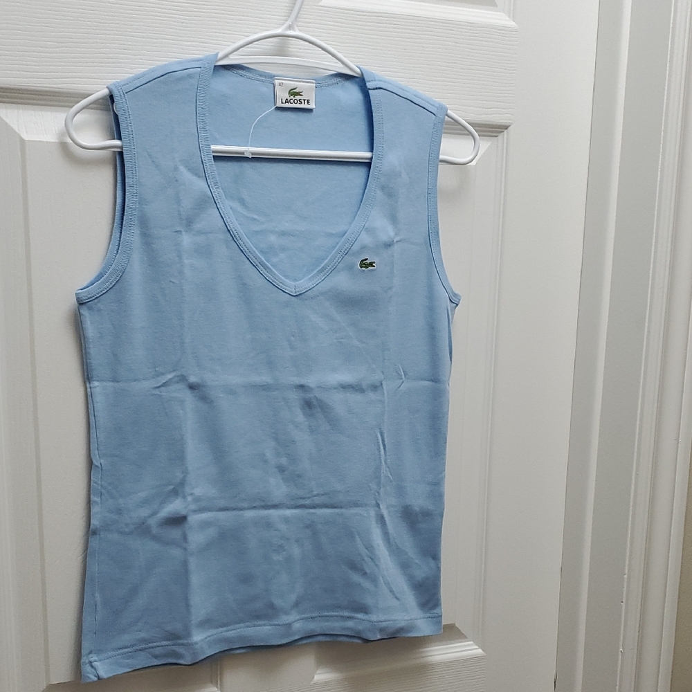 Lacoste Women's Sky Blue V-Neck Tank Top